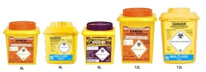 Sharps bins in 6L and 12L sizes